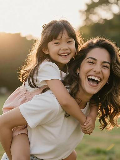 Golden-Hour Mother and Daughter Joy