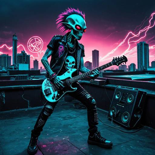 Punk Rock Alien in Dystopian Cityscape
