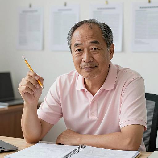 Middle-aged man with pencil at desk