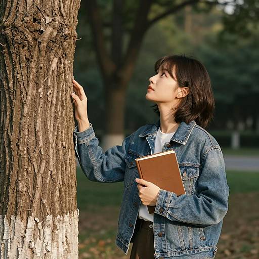 Woman Standing by Tree Holding Book
