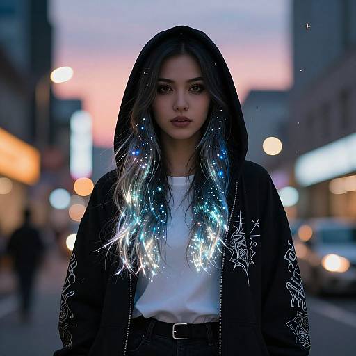Glowing Obsidian Hair Urban Muse