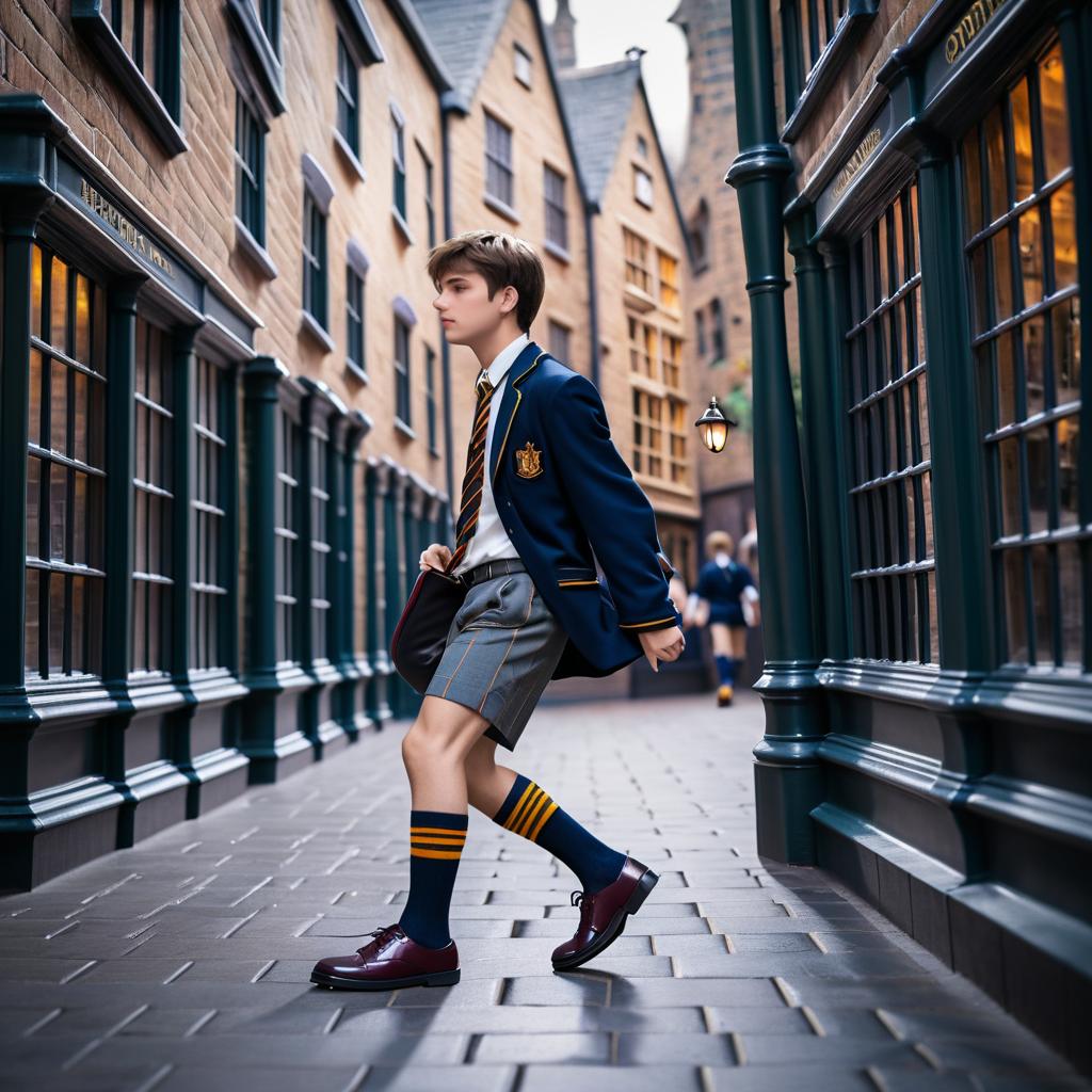 Photorealistic Hogwarts Student in Diagon Alley