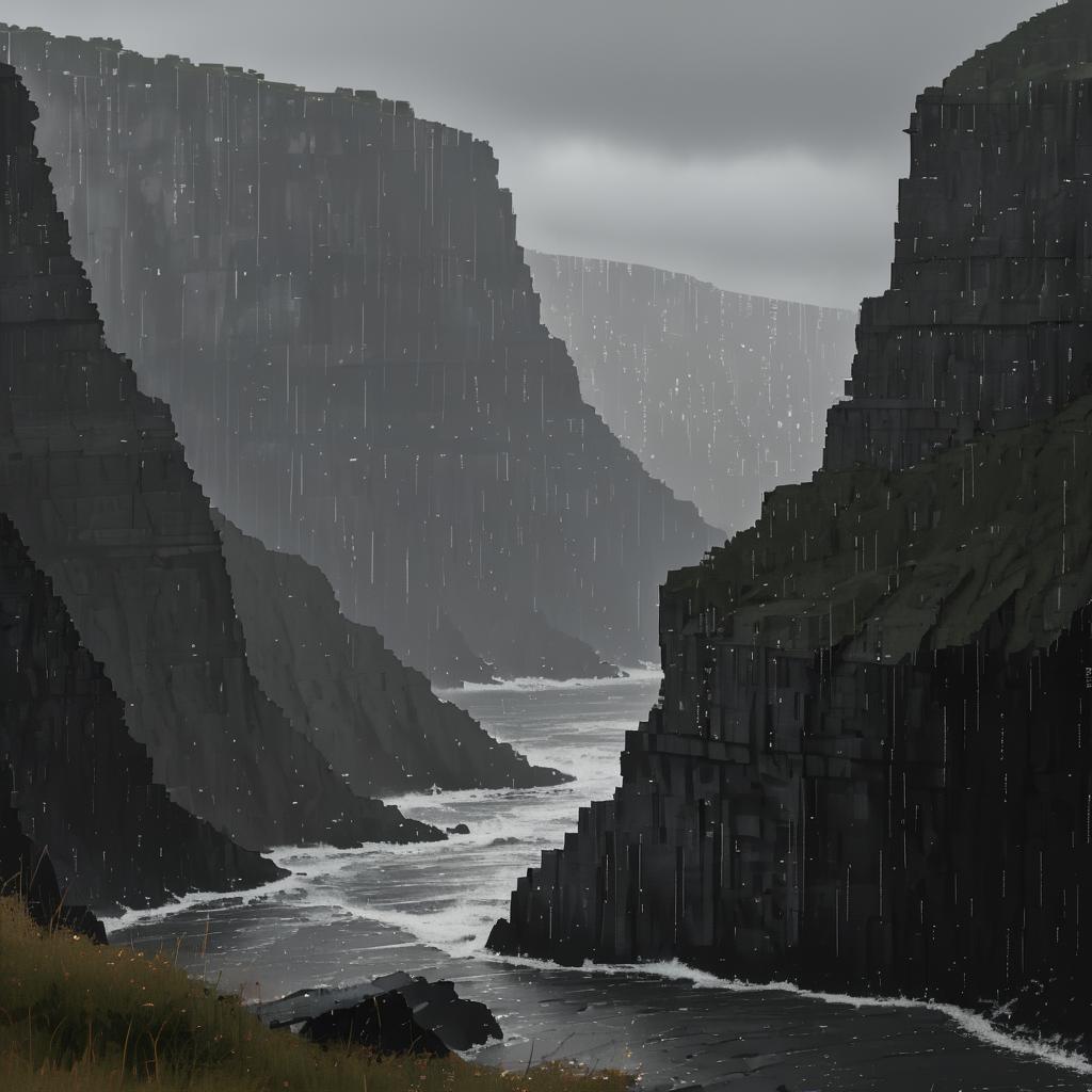 ASCII Art of Stormy Cliffs at Dusk