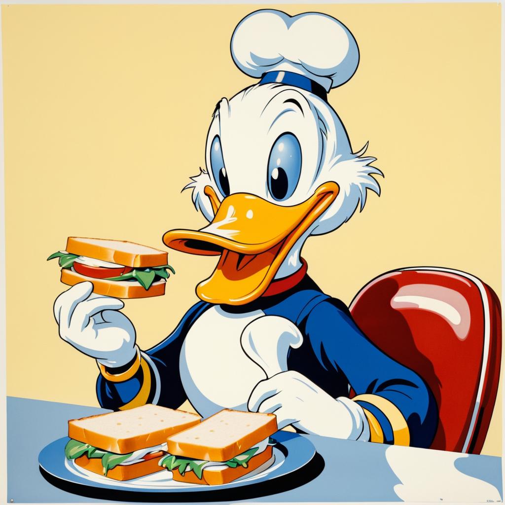 Anthropomorphic Donald Duck Sandwich Lithograph