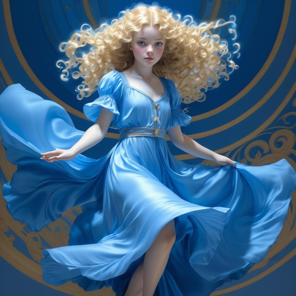 Whimsical Girl in Blue Dress Art