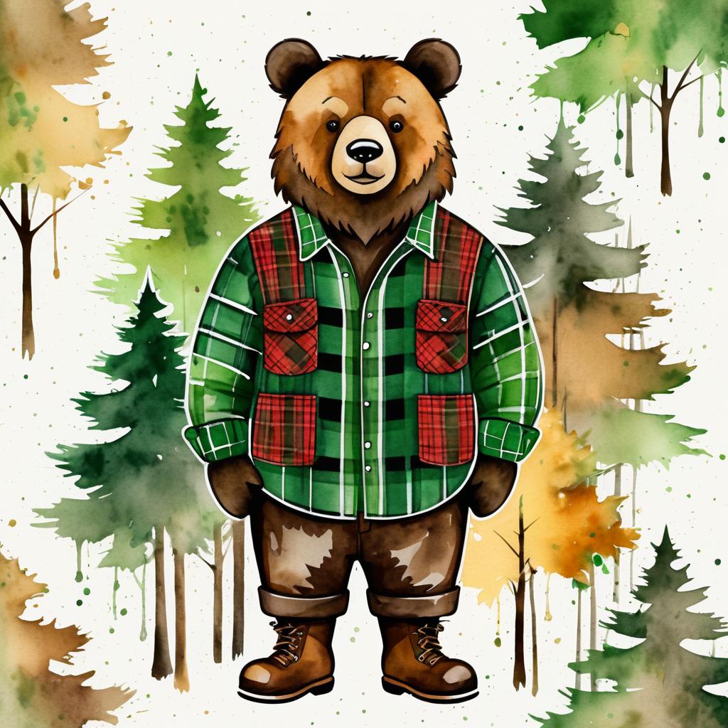 Rustic Bear in Watercolor Style