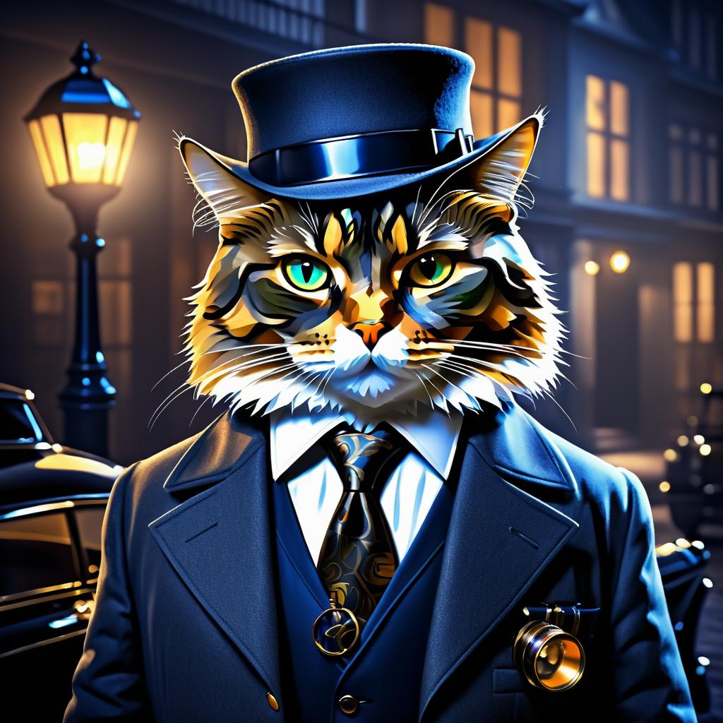 Stern Detective Cat in Elegant Digital Art