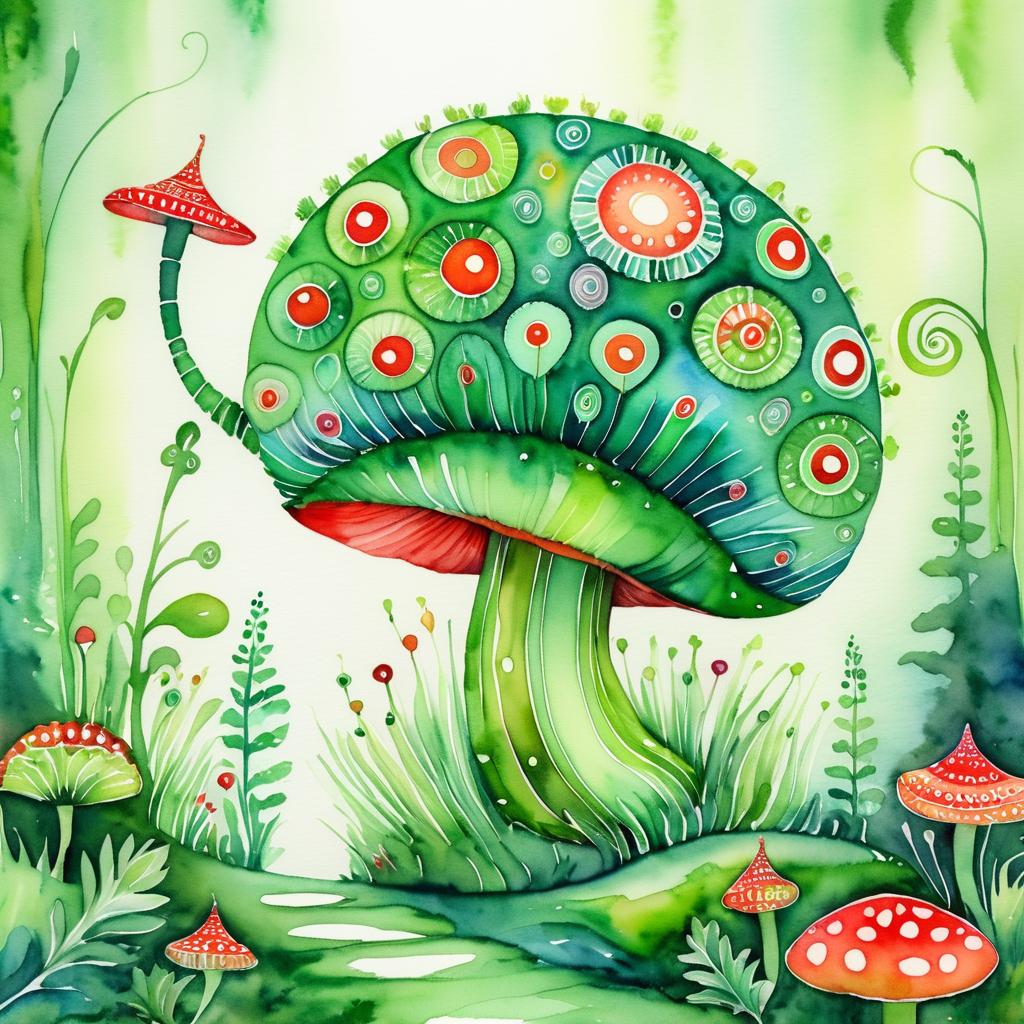 Whimsical Caterpillar on a Vibrant Mushroom