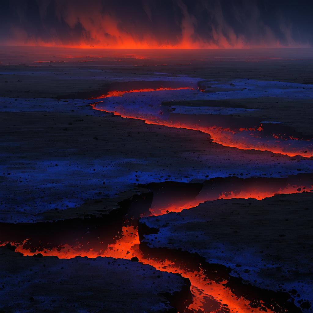 Eerie Midnight Blue Lava Crater Art