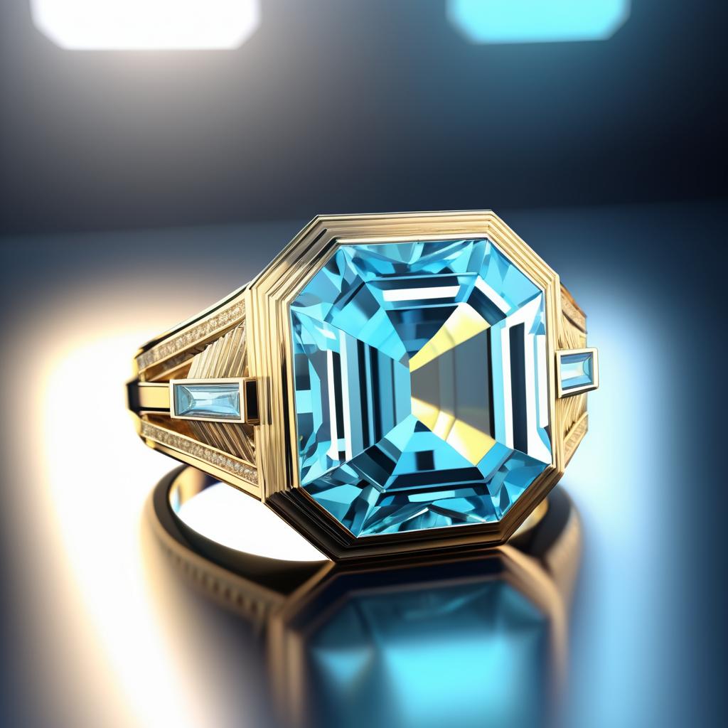 Stunning Retro Gold Aquamarine Engagement Ring