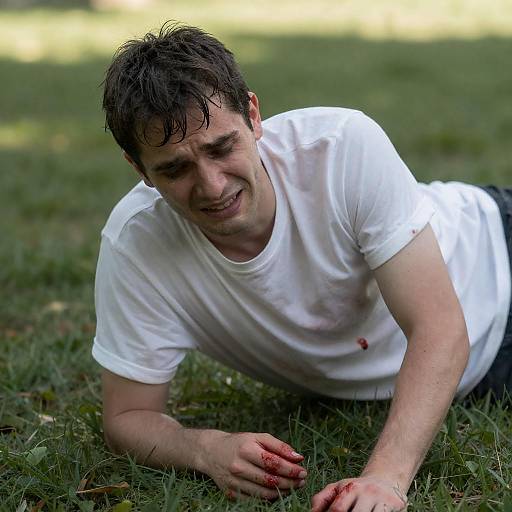 Distressed Man Reaching in Dappled Light