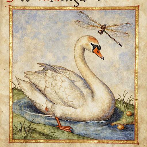 Medieval Swan-Dragonfly Surreal Miniature