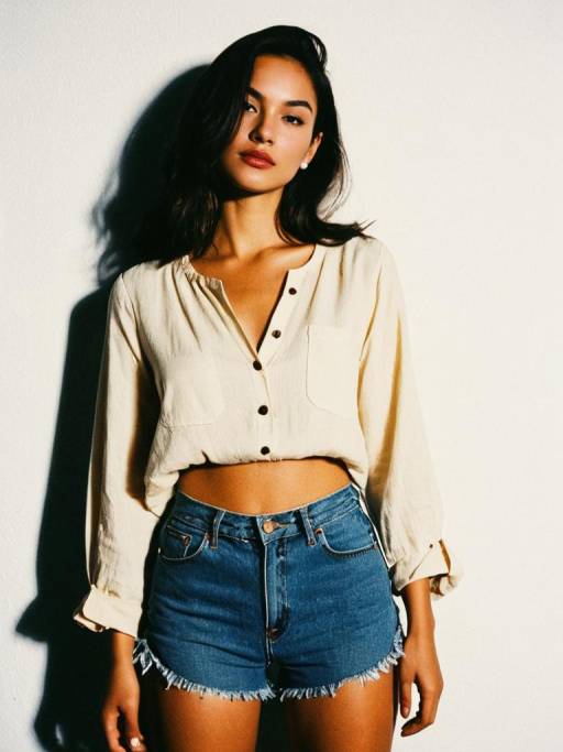 Casual Chic Woman in Denim Shorts