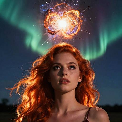 Radiant Supernova Woman with Northern Lights