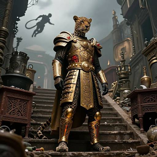 Golden Leopard Assassin in Cyberpunk Realm