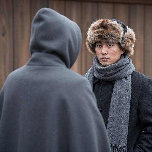 Men in Cloak and Fur Hat Portrait