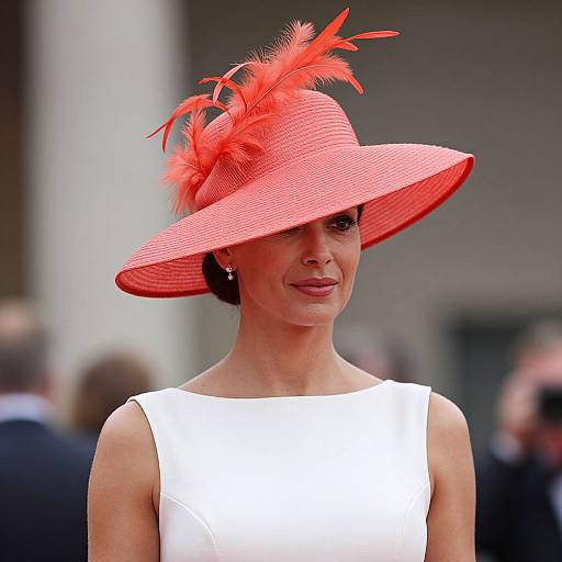 Elegant Woman in Coral Derby Hat