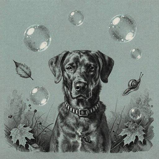 Pensive Dog in Surreal Charcoal Scene