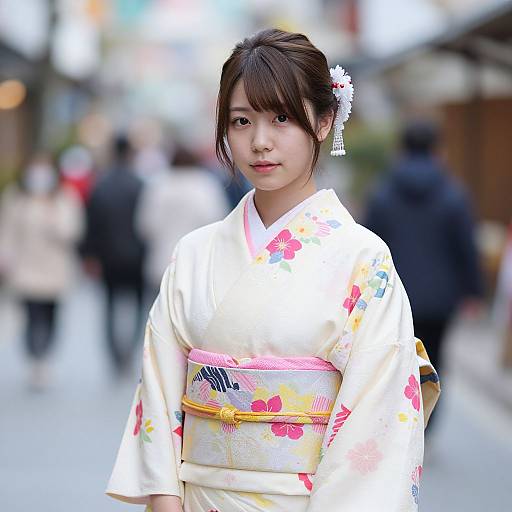 Photorealistic Girl in Kimono Outdoors