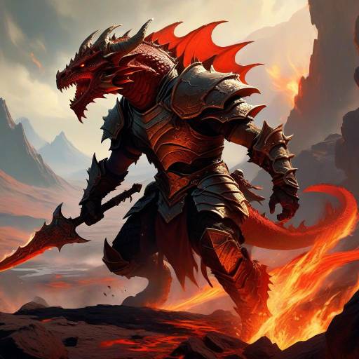 Fierce Dragonborn Warrior in Volcanic Battlefield