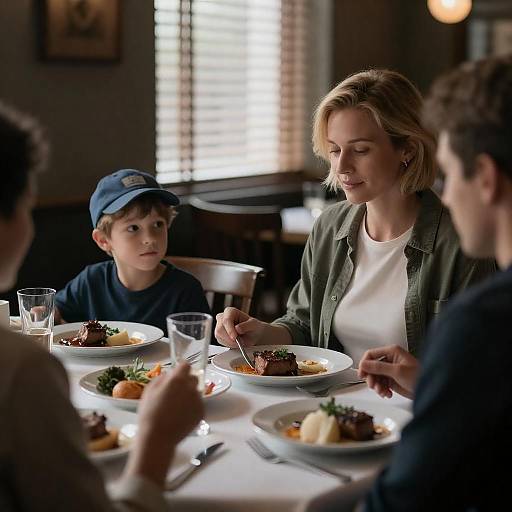 Sunlit Family Dinner at Cozy Restaurant