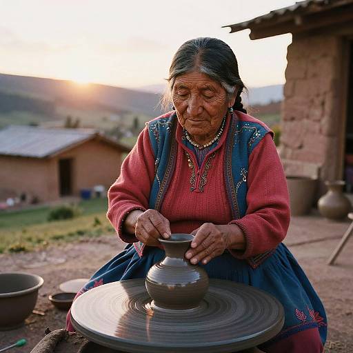 Elderly Andean Potter Golden-Hour Portrait