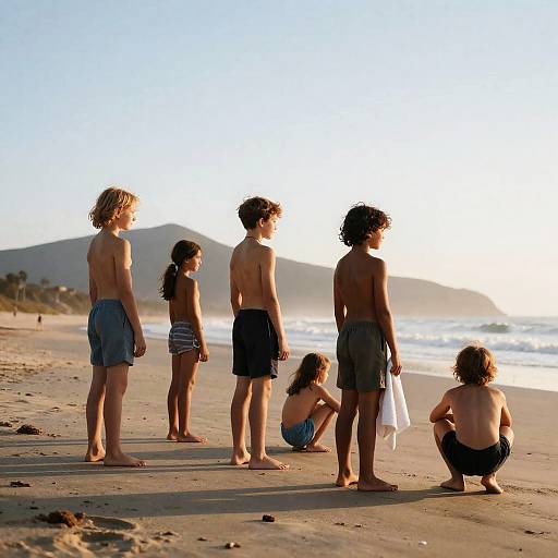 Children Playing on a Sunset Beach