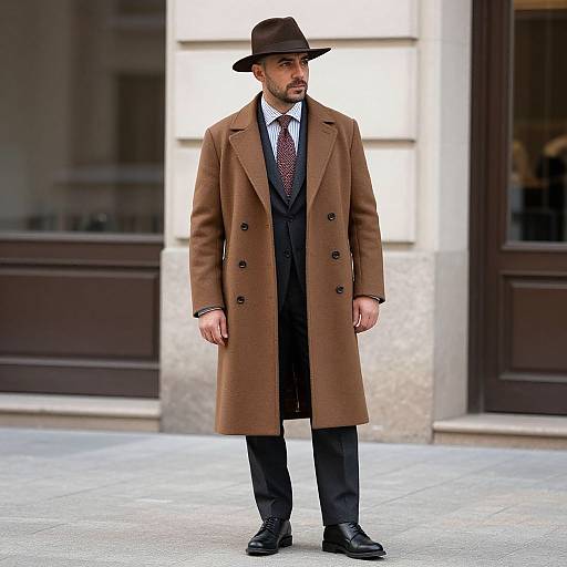 Italian Man in Brown Coat and Hat