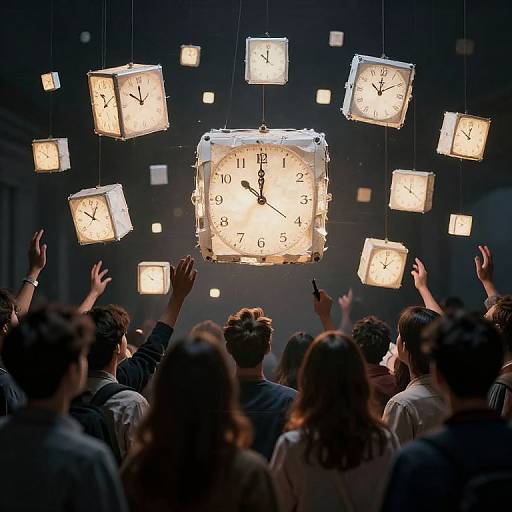 Timekeepers Sculpting Floating Glowing Cubes