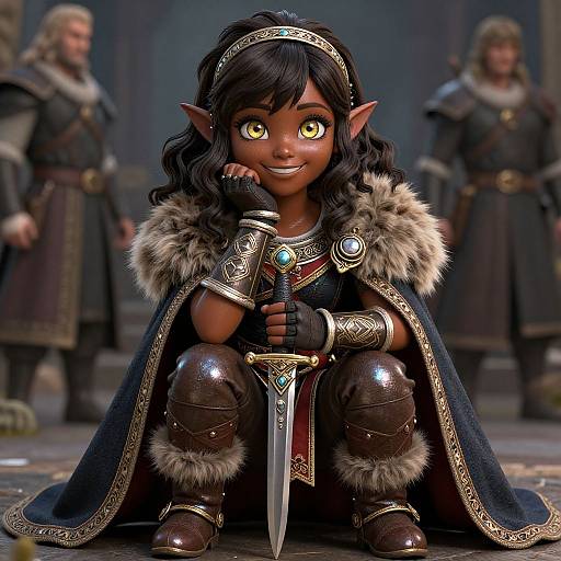 Dark-Skinned Elf Adventurer Portrait