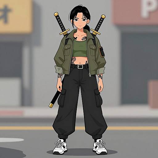 Anime Girl in Urban Battle Outfit