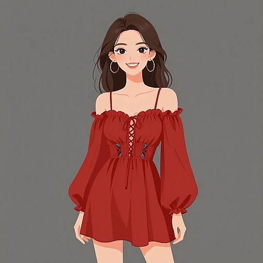 Bohemian Woman in Red Mini Dress