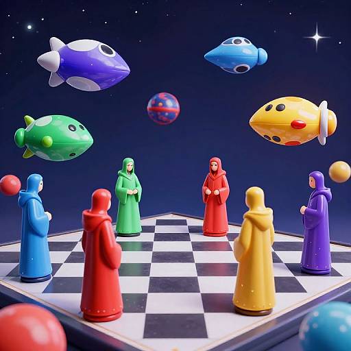 Surreal Celestial Chessboard Battle