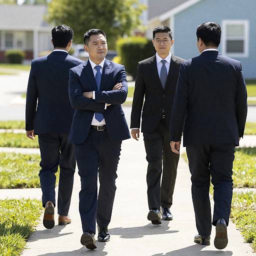 Businessmen Strolling in a Suburban Setting