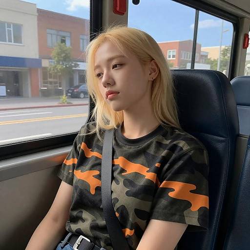 Tired Blonde Woman on a Bus