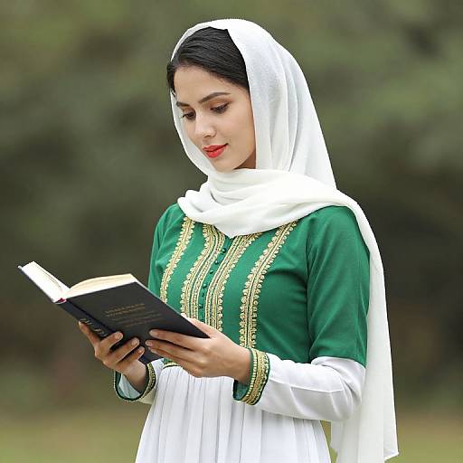 Woman in Embroidered Dress Reading