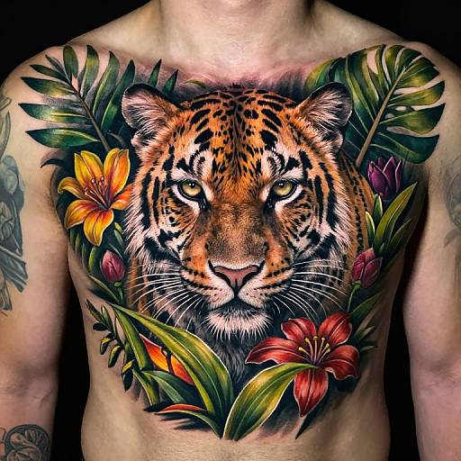 Hyper-Realistic Jungle Cat Chest Tattoo