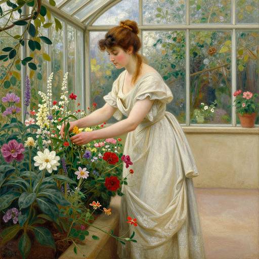 Serene French Woman in Sunlit Conservatory