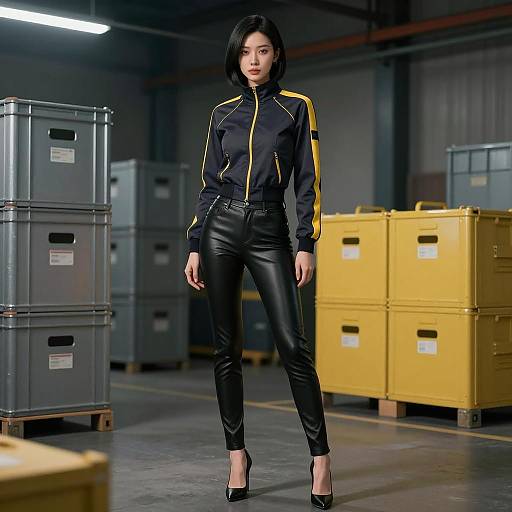 Stylish Asian Woman in Industrial Setting