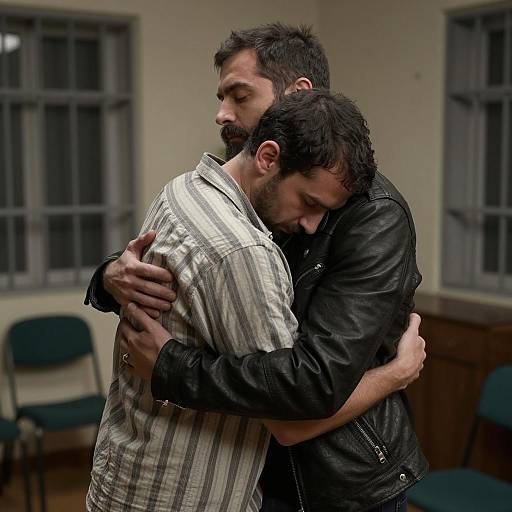 Emotional Embrace in a Dim Room
