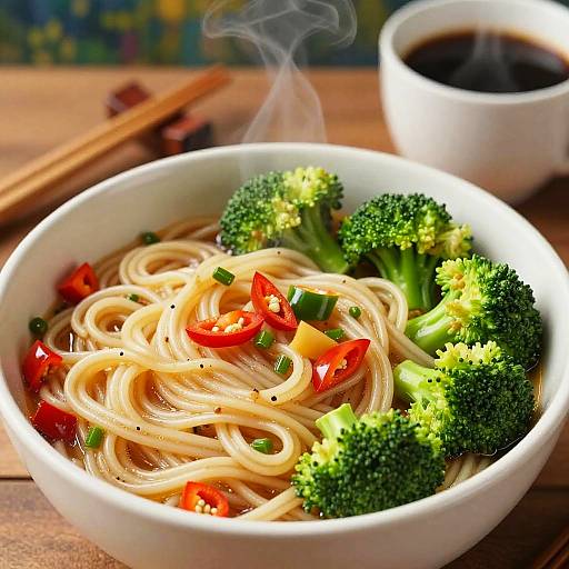 Monet Inspired Macro Noodle Bowl Close-Up