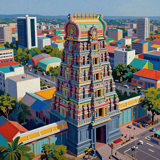 Surreal Temple Amid Modern Cityscape