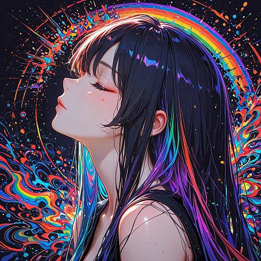 Vibrant Abstract Portrait of Colorful Girl