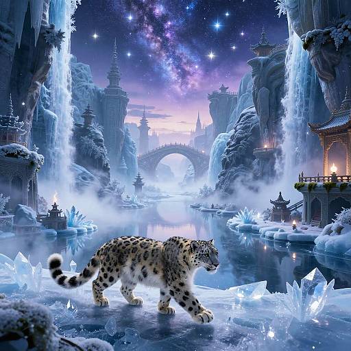 Ethereal Snow Leopard in Frozen Canyon