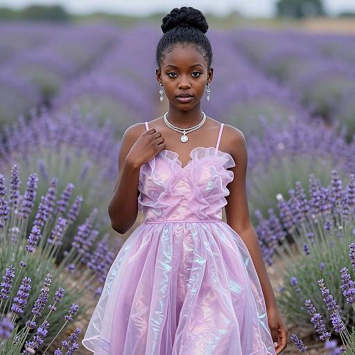 Lavender Organza Dress on Dark-Skinned Girl