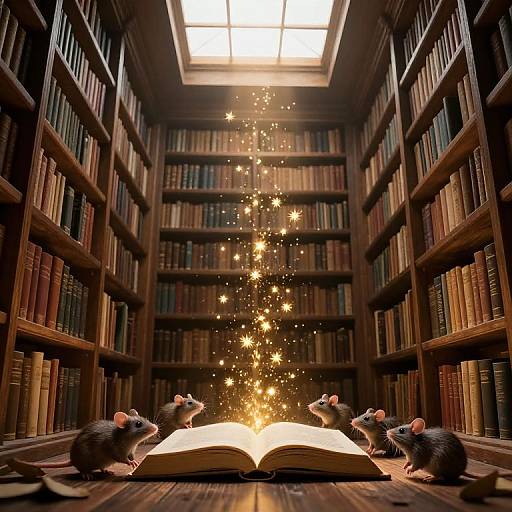 Magical Book and Curious Rats in Enchanted Library