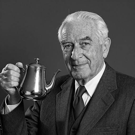 Elderly Man Holding Metallic Teapot