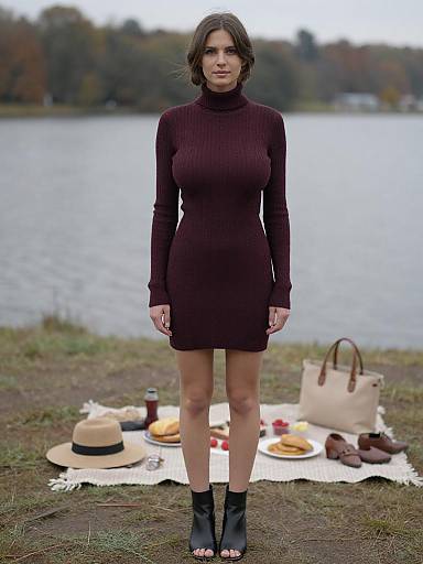 Minimalist Woman by Lake in Analog Style
