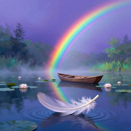 Dreamy Double Rainbow over Tranquil Pond