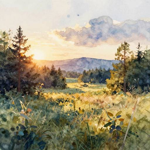Dreamy Watercolor Nature Landscape